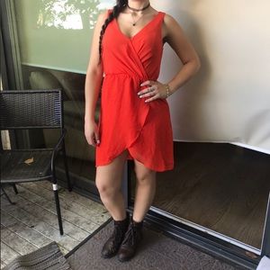 Orange sleeveless summer mini dress